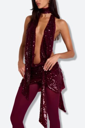 Stylish Work Outfits, Outfit Summer Ideas Sequined Backless Mini Dress