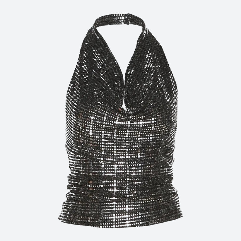 Stylish Work Outfits, Outfit Summer Ideas Sequined Halter Neck Top Stylish Work Outfits, Outfit Summer Ideas Sequined Halter Neck Top
