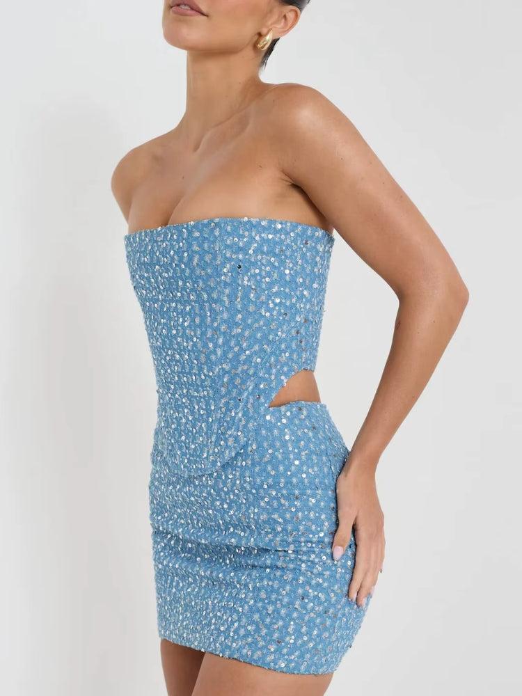 Stylish Work Outfits, Outfit Summer Ideas Sequined Tube Top & Mini Skirt Two Piece Set Stylish Work Outfits, Outfit Summer Ideas Sequined Tube Top & Mini Skirt Two Piece Set