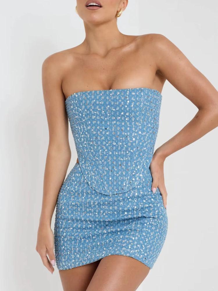 Stylish Work Outfits, Outfit Summer Ideas Sequined Tube Top & Mini Skirt Two Piece Set Stylish Work Outfits, Outfit Summer Ideas Sequined Tube Top & Mini Skirt Two Piece Set