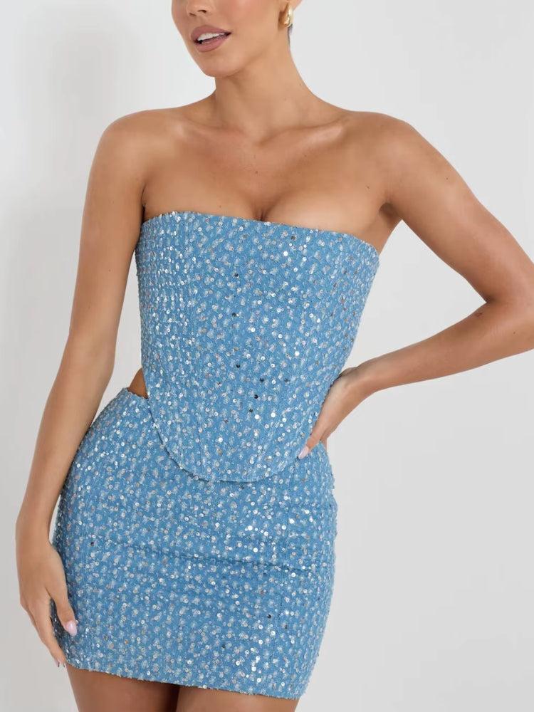 Stylish Work Outfits, Outfit Summer Ideas Sequined Tube Top & Mini Skirt Two Piece Set Stylish Work Outfits, Outfit Summer Ideas Sequined Tube Top & Mini Skirt Two Piece Set