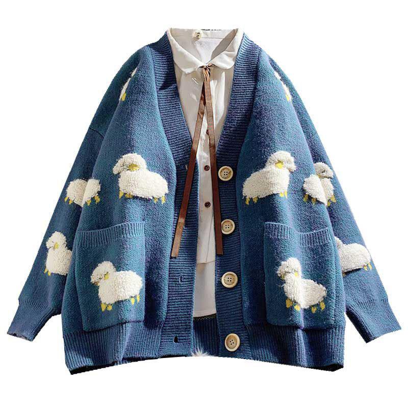 Stylish Work Outfits, Outfit Summer Ideas Sheep Embroidery Knitted Cardigan Stylish Work Outfits, Outfit Summer Ideas Sheep Embroidery Knitted Cardigan