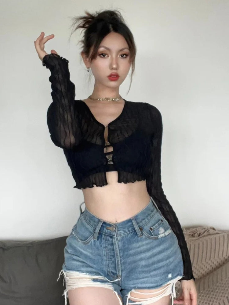 Stylish Work Outfits, Outfit Summer Ideas Sheer Crop Top Stylish Work Outfits, Outfit Summer Ideas Sheer Crop Top