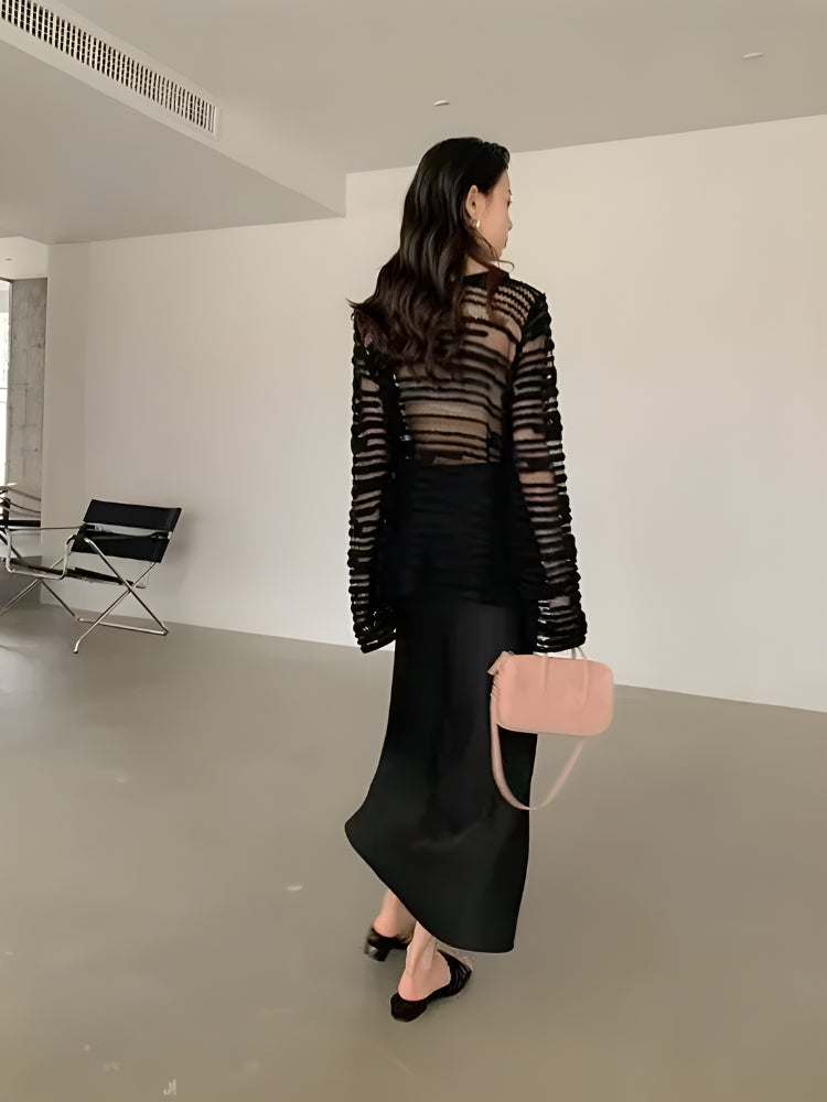 Stylish Work Outfits, Outfit Summer Ideas Sheer Loose Knitted Sweater