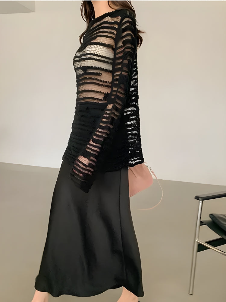 Stylish Work Outfits, Outfit Summer Ideas Sheer Loose Knitted Sweater Stylish Work Outfits, Outfit Summer Ideas Sheer Loose Knitted Sweater