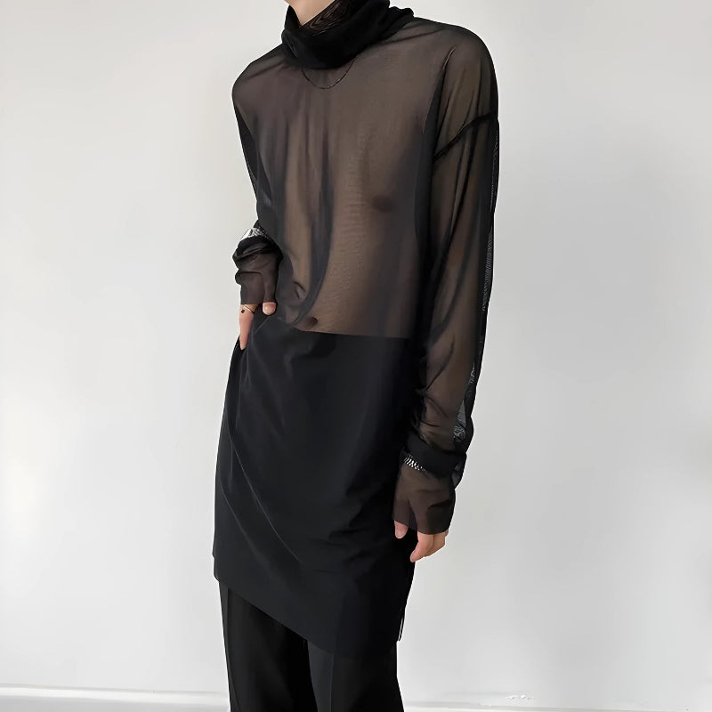 Stylish Work Outfits, Outfit Summer Ideas Sheer Mesh Turtle Neck Top