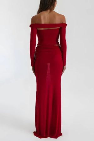 Stylish Work Outfits, Outfit Summer Ideas Sheer Off Shoulder Top & Maxi Skirt Two Piece Set