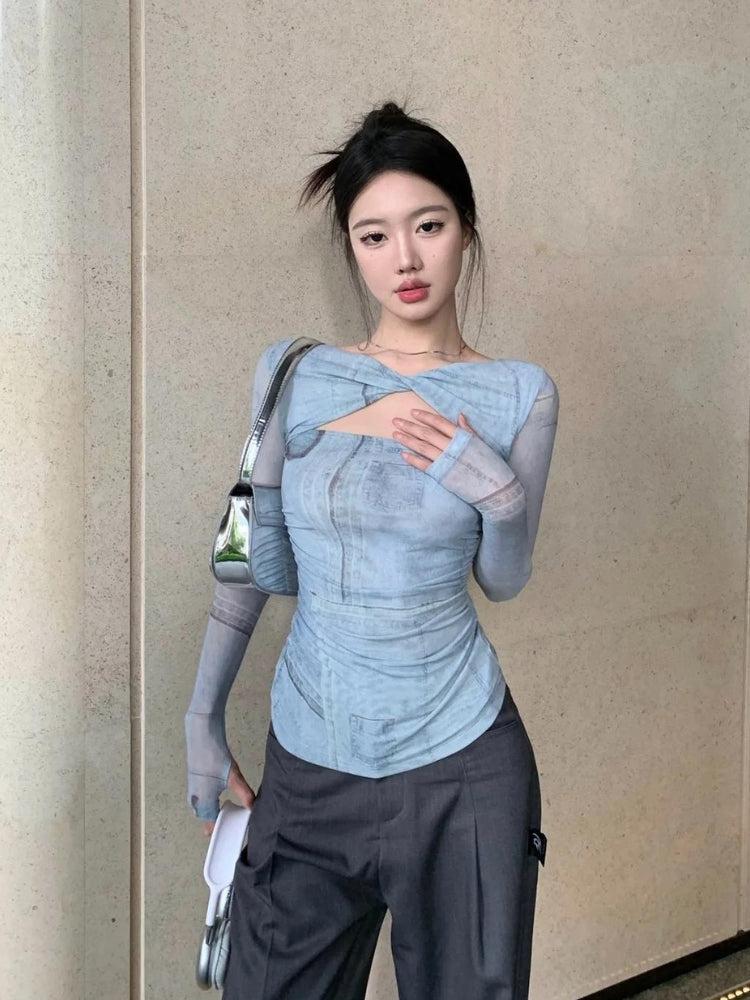 Stylish Work Outfits, Outfit Summer Ideas Sky Cut Out Ruched Top Stylish Work Outfits, Outfit Summer Ideas Sky Cut Out Ruched Top