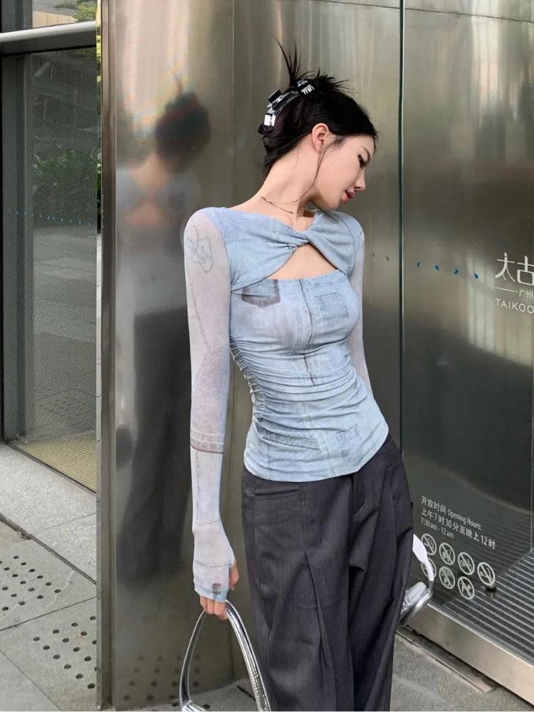 Stylish Work Outfits, Outfit Summer Ideas Sky Cut Out Ruched Top