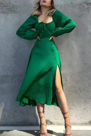 Stylish Work Outfits, Outfit Summer Ideas Slit Midi Dress