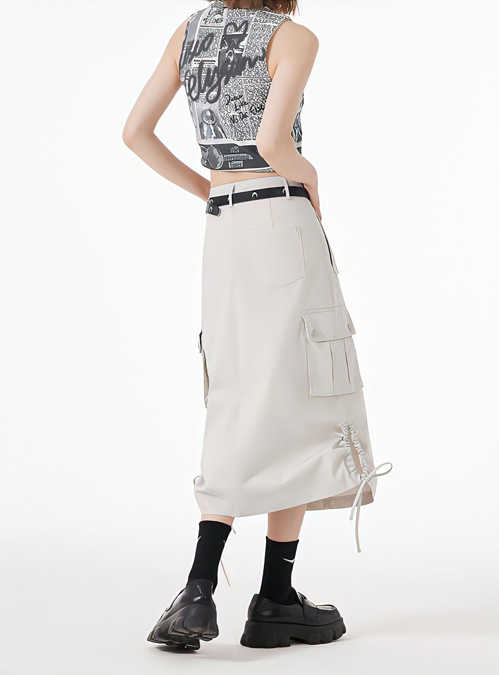 Stylish Work Outfits, Outfit Summer Ideas Slit & String Detailed Cargo Midi Skirt Stylish Work Outfits, Outfit Summer Ideas Slit & String Detailed Cargo Midi Skirt