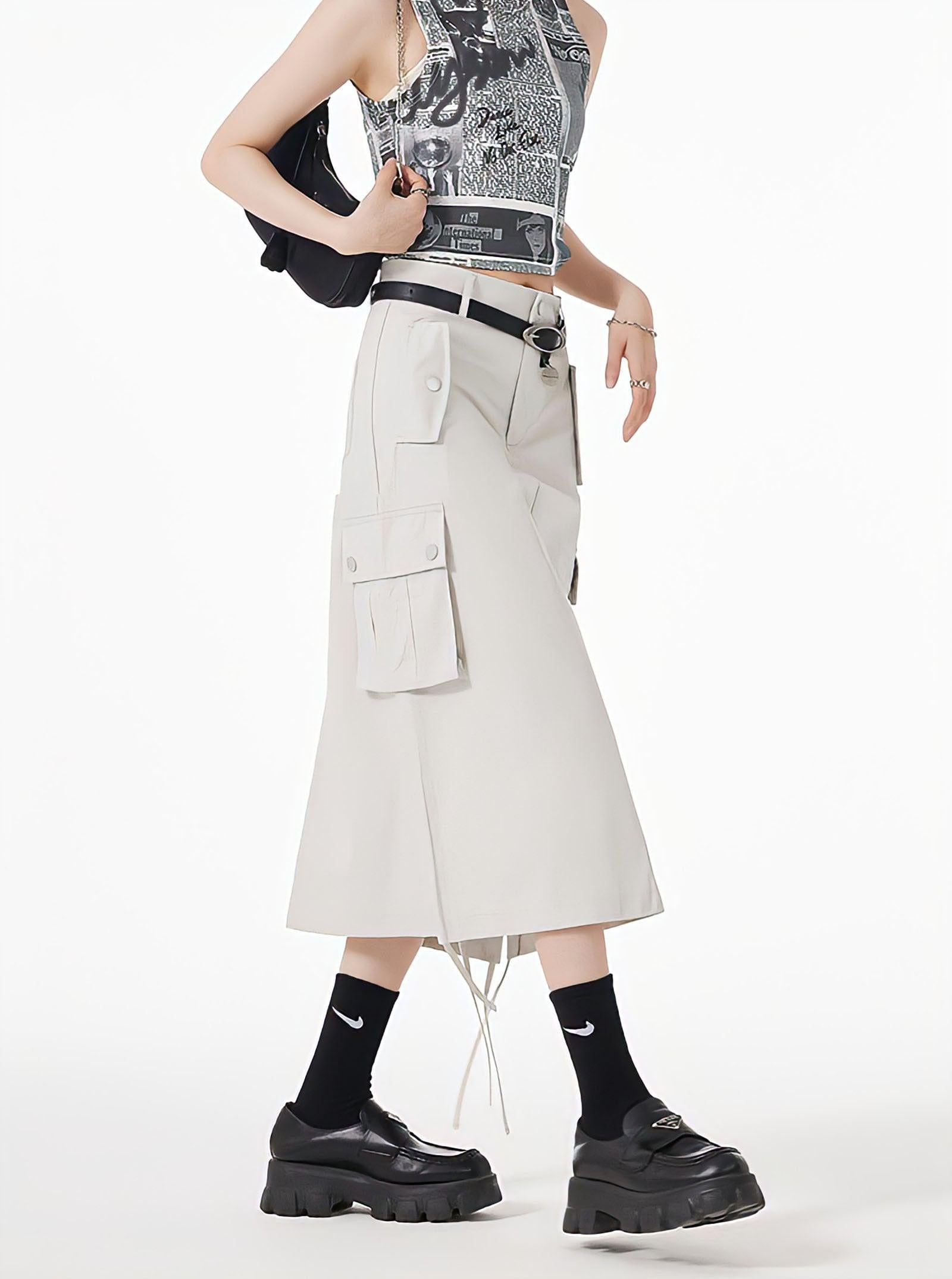Stylish Work Outfits, Outfit Summer Ideas Slit & String Detailed Cargo Midi Skirt Stylish Work Outfits, Outfit Summer Ideas Slit & String Detailed Cargo Midi Skirt