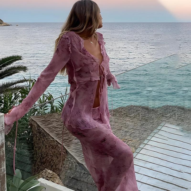 Stylish Work Outfits, Outfit Summer Ideas Snakeskin Blouse & Maxi Skirt Two Piece Set Stylish Work Outfits, Outfit Summer Ideas Snakeskin Blouse & Maxi Skirt Two Piece Set