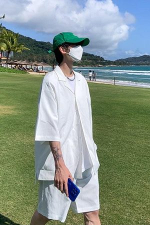 Stylish Work Outfits, Outfit Summer Ideas Soft Boy Shirt and Shorts Two Piece Set