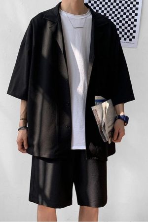 Stylish Work Outfits, Outfit Summer Ideas Soft Boy Shirt and Shorts Two Piece Set