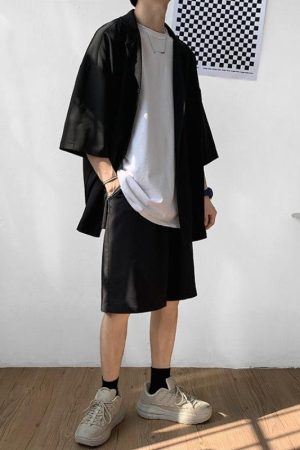 Stylish Work Outfits, Outfit Summer Ideas Soft Boy Shirt and Shorts Two Piece Set