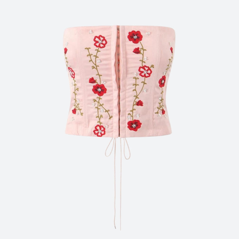 Stylish Work Outfits, Outfit Summer Ideas Soft Girl Embroidered Beaded Corset Top