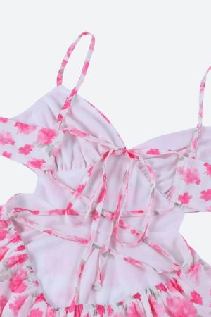 Stylish Work Outfits, Outfit Summer Ideas Soft Girl Floral Backless Chiffon Mini Dress