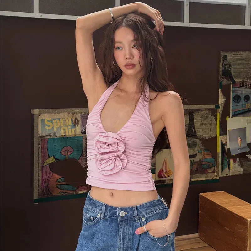 Stylish Work Outfits, Outfit Summer Ideas Soft Girl Floral Halter Top