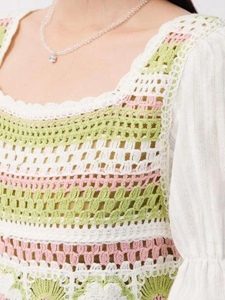 Stylish Work Outfits, Outfit Summer Ideas Soft Girl Floral Hollow Out Knitted Top Stylish Work Outfits, Outfit Summer Ideas Soft Girl Floral Hollow Out Knitted Top