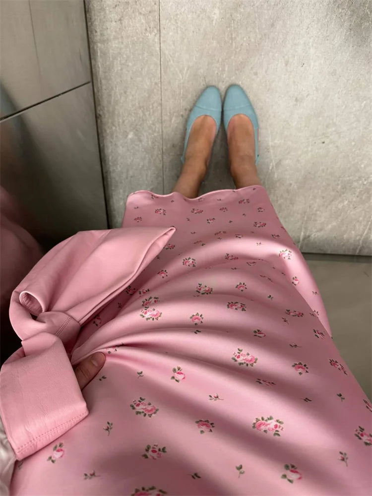 Stylish Work Outfits, Outfit Summer Ideas Soft Girl Floral Satin Midi Skirt Stylish Work Outfits, Outfit Summer Ideas Soft Girl Floral Satin Midi Skirt