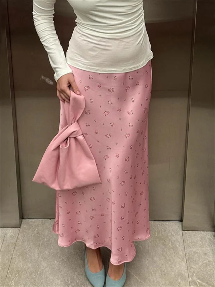 Stylish Work Outfits, Outfit Summer Ideas Soft Girl Floral Satin Midi Skirt Stylish Work Outfits, Outfit Summer Ideas Soft Girl Floral Satin Midi Skirt