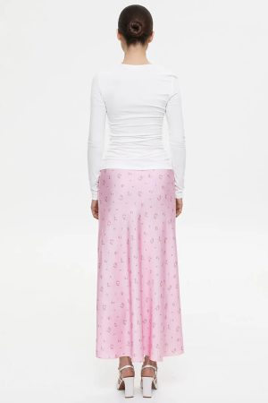 Stylish Work Outfits, Outfit Summer Ideas Soft Girl Floral Satin Midi Skirt