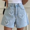 Stylish Work Outfits, Outfit Summer Ideas Soft Girl Heart Patch Denim Shorts