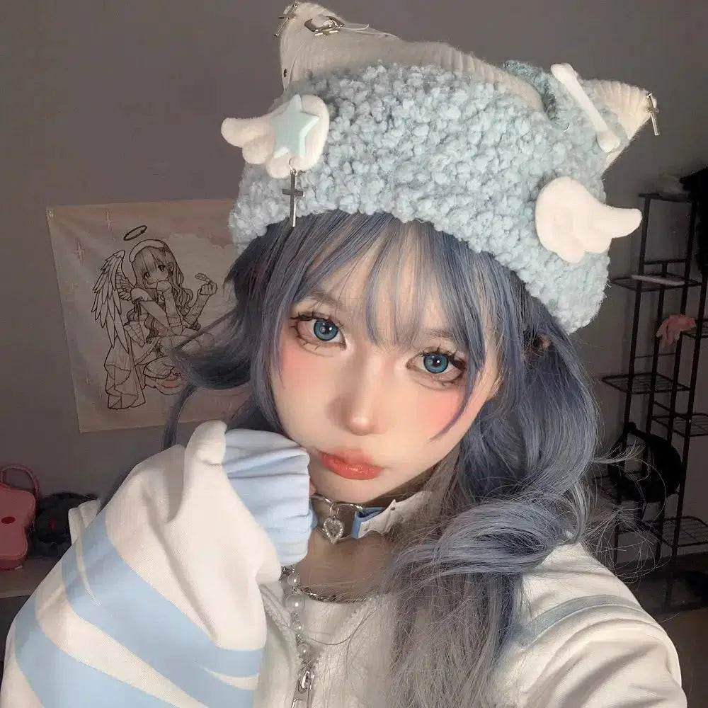 Stylish Work Outfits, Outfit Summer Ideas Soft Girl Kawaii Wings Knitted Beanie