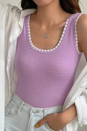 Stylish Work Outfits, Outfit Summer Ideas Soft Girl Knitted Tank Top