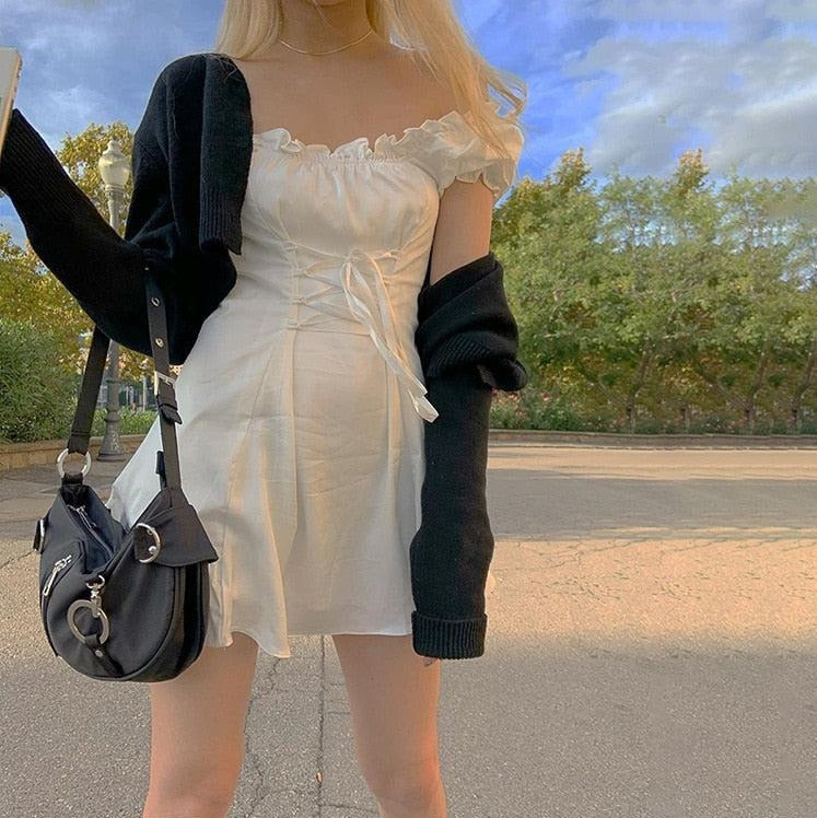 Stylish Work Outfits, Outfit Summer Ideas Soft Girl Lace Up Mini Dress Stylish Work Outfits, Outfit Summer Ideas Soft Girl Lace Up Mini Dress