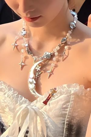 Stylish Work Outfits, Outfit Summer Ideas Soft Girl Moon & Stars Beaded Necklace