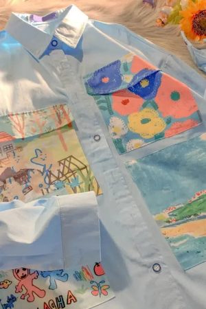 Stylish Work Outfits, Outfit Summer Ideas Soft Girl Oil Painting Shirt