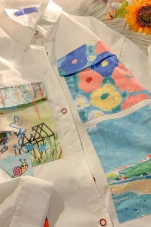 Stylish Work Outfits, Outfit Summer Ideas Soft Girl Oil Painting Shirt