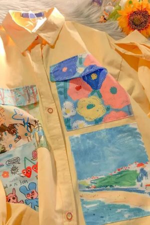 Stylish Work Outfits, Outfit Summer Ideas Soft Girl Oil Painting Shirt