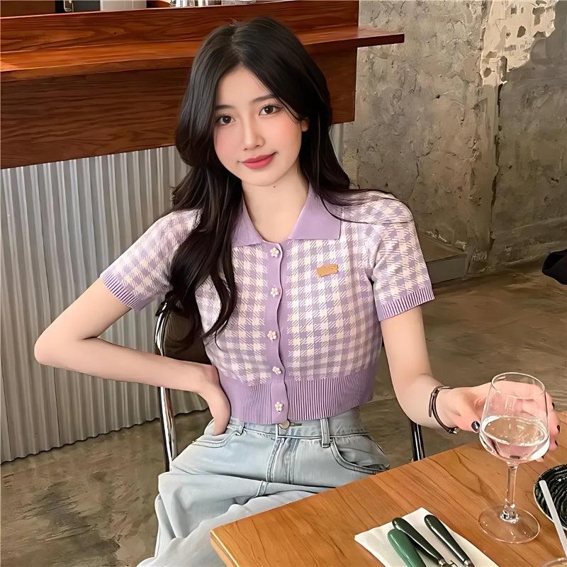 Stylish Work Outfits, Outfit Summer Ideas Soft Girl Plaid Crop Cardigan Stylish Work Outfits, Outfit Summer Ideas Soft Girl Plaid Crop Cardigan
