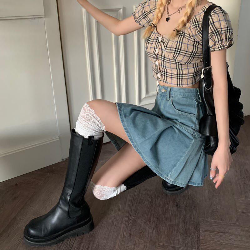 Stylish Work Outfits, Outfit Summer Ideas Soft Girl Pleated Denim Mini Skirt Stylish Work Outfits, Outfit Summer Ideas Soft Girl Pleated Denim Mini Skirt