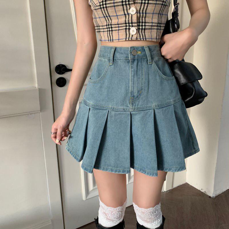 Stylish Work Outfits, Outfit Summer Ideas Soft Girl Pleated Denim Mini Skirt Stylish Work Outfits, Outfit Summer Ideas Soft Girl Pleated Denim Mini Skirt