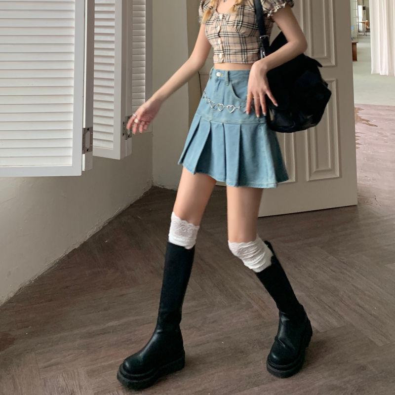 Stylish Work Outfits, Outfit Summer Ideas Soft Girl Pleated Denim Mini Skirt Stylish Work Outfits, Outfit Summer Ideas Soft Girl Pleated Denim Mini Skirt