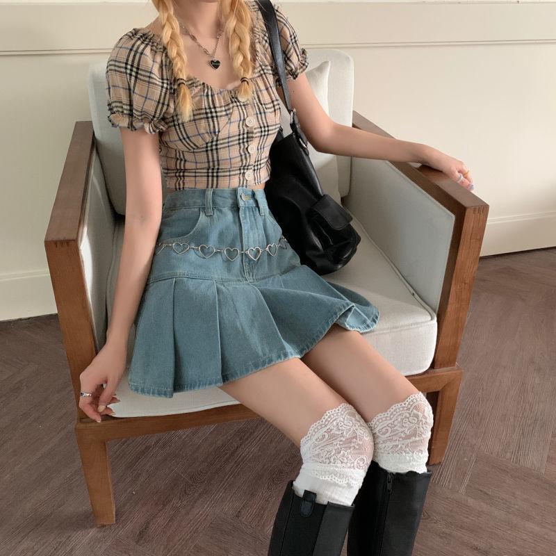 Stylish Work Outfits, Outfit Summer Ideas Soft Girl Pleated Denim Mini Skirt Stylish Work Outfits, Outfit Summer Ideas Soft Girl Pleated Denim Mini Skirt
