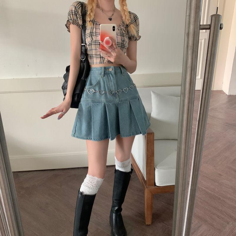 Stylish Work Outfits, Outfit Summer Ideas Soft Girl Pleated Denim Mini Skirt Stylish Work Outfits, Outfit Summer Ideas Soft Girl Pleated Denim Mini Skirt