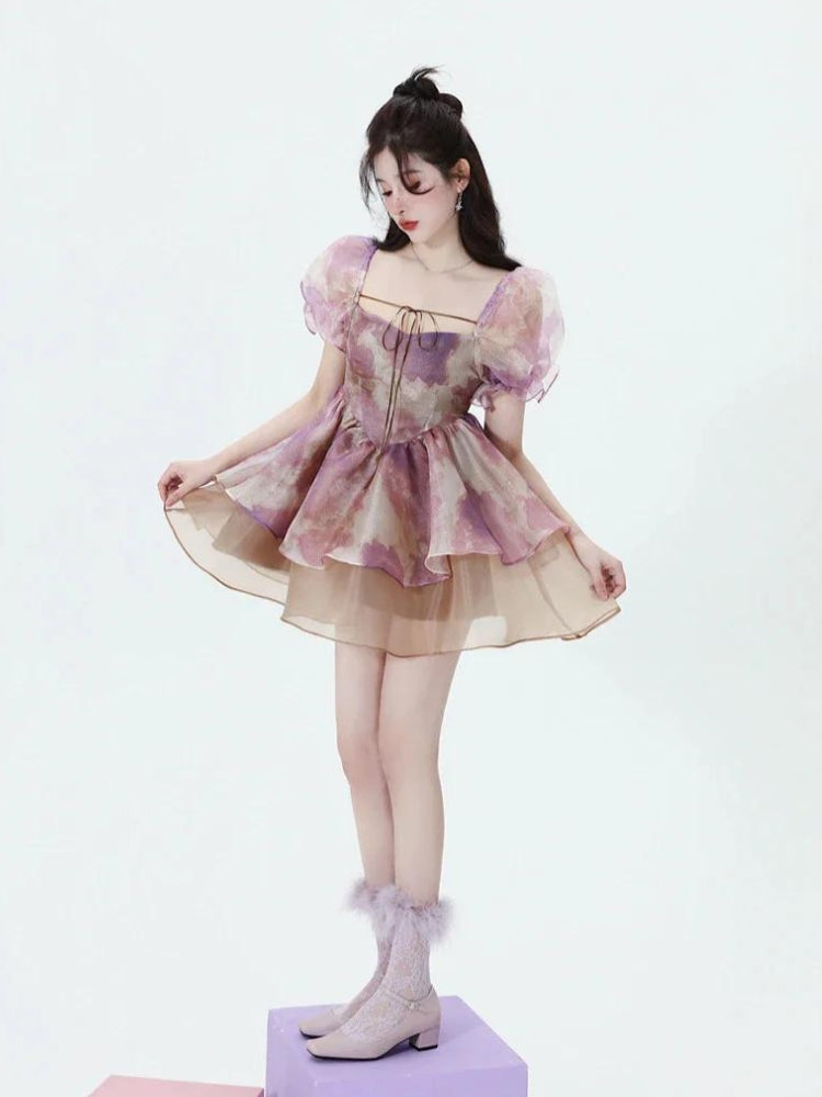 Stylish Work Outfits, Outfit Summer Ideas Soft Girl Puff Sleeve Layered Mini Dress Stylish Work Outfits, Outfit Summer Ideas Soft Girl Puff Sleeve Layered Mini Dress