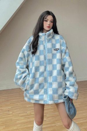 Stylish Work Outfits, Outfit Summer Ideas Soft Girl Reversible Checkered Jacket
