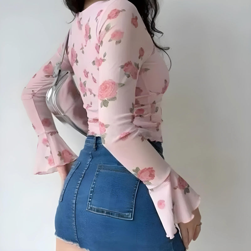 Stylish Work Outfits, Outfit Summer Ideas Soft Girl Rose Garden Mesh Top