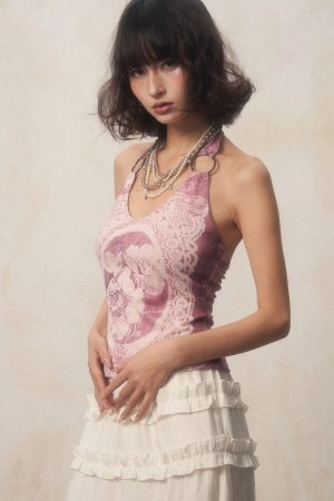 Stylish Work Outfits, Outfit Summer Ideas Soft Girl Rose Halter Top