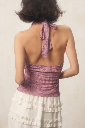 Stylish Work Outfits, Outfit Summer Ideas Soft Girl Rose Halter Top