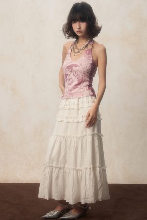 Stylish Work Outfits, Outfit Summer Ideas Soft Girl Rose Halter Top