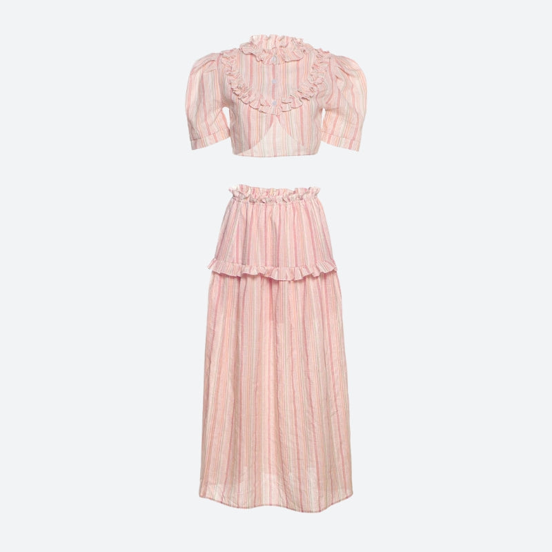Stylish Work Outfits, Outfit Summer Ideas Soft Girl Striped Crop Top & Maxi Skirt Two Piece Set Stylish Work Outfits, Outfit Summer Ideas Soft Girl Striped Crop Top & Maxi Skirt Two Piece Set