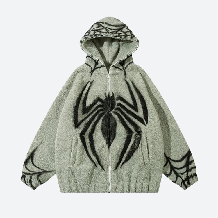 Stylish Work Outfits, Outfit Summer Ideas Spider Full Zip-Up Teddy Hoodie Jacket