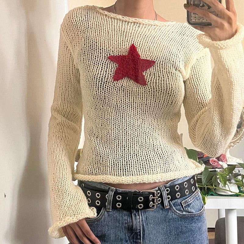 Stylish Work Outfits, Outfit Summer Ideas Star Embroidery Knitted Top